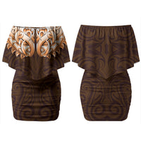 New Zealand Ta Moko Family Matching Off Shoulder Short Dress and Hawaiian Shirt Aotearoa Maori Chest Tattoo Orange