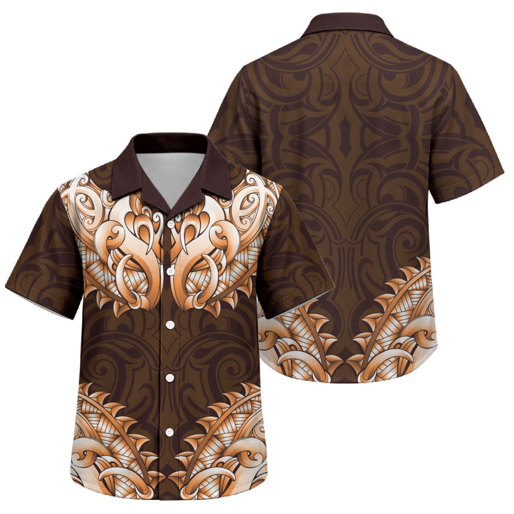 New Zealand Ta Moko Family Matching Summer Maxi Dress and Hawaiian Shirt Aotearoa Maori Chest Tattoo Orange