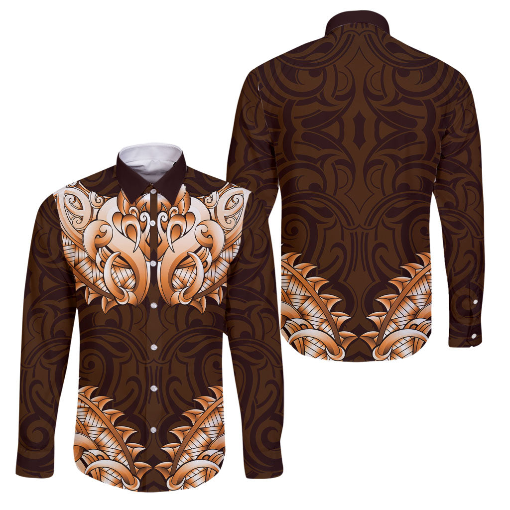 New Zealand Ta Moko Family Matching Tank Maxi Dress and Hawaiian Shirt Aotearoa Maori Chest Tattoo Orange