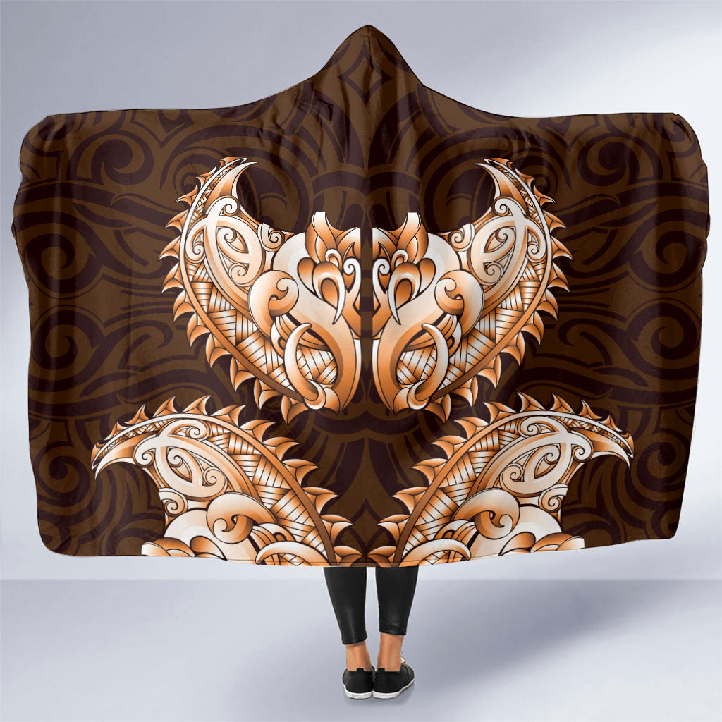 New Zealand Ta Moko Hooded Blanket Aotearoa Maori Chest Tattoo Orange
