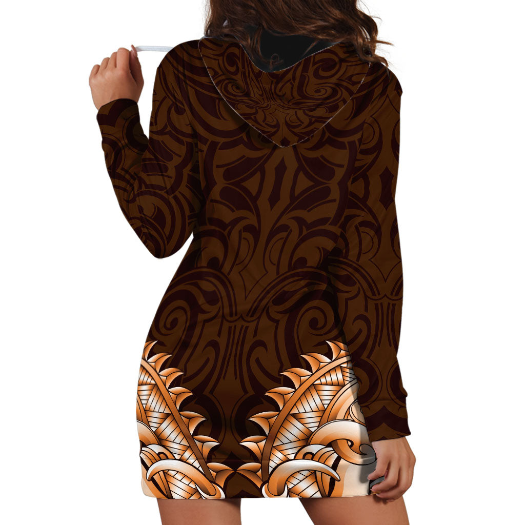 New Zealand Ta Moko Hoodie Dress Aotearoa Maori Chest Tattoo Orange