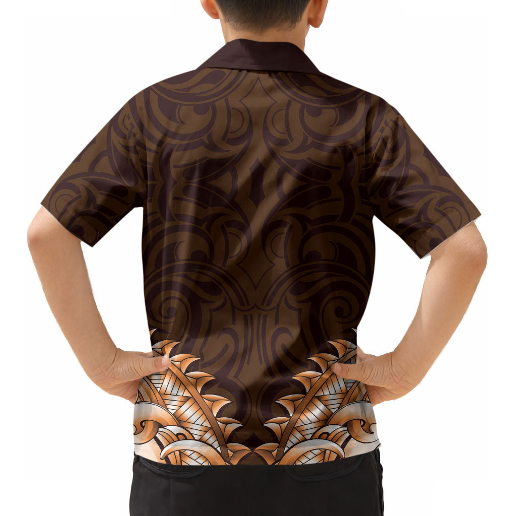 New Zealand Ta Moko Kid Hawaiian Shirt Aotearoa Maori Chest Tattoo Orange LT14 - Polynesian Pride