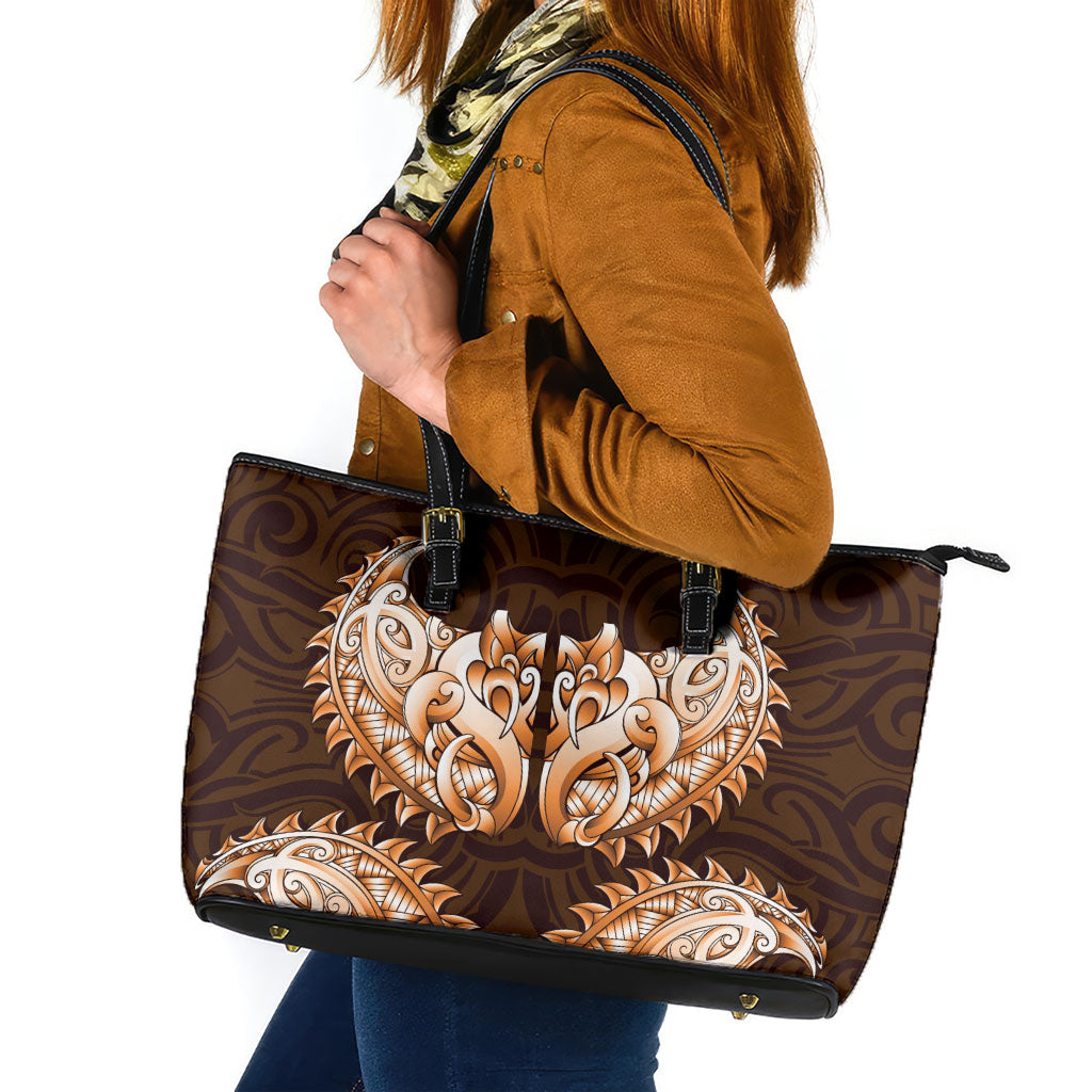 New Zealand Ta Moko Leather Tote Bag Aotearoa Maori Chest Tattoo Orange