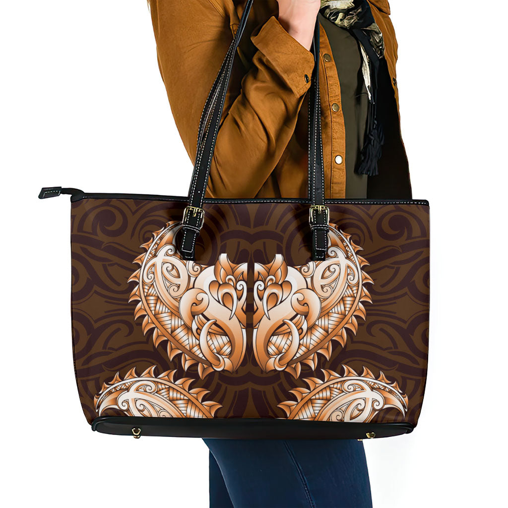 New Zealand Ta Moko Leather Tote Bag Aotearoa Maori Chest Tattoo Orange