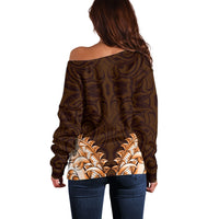 New Zealand Ta Moko Off Shoulder Sweater Aotearoa Maori Chest Tattoo Orange