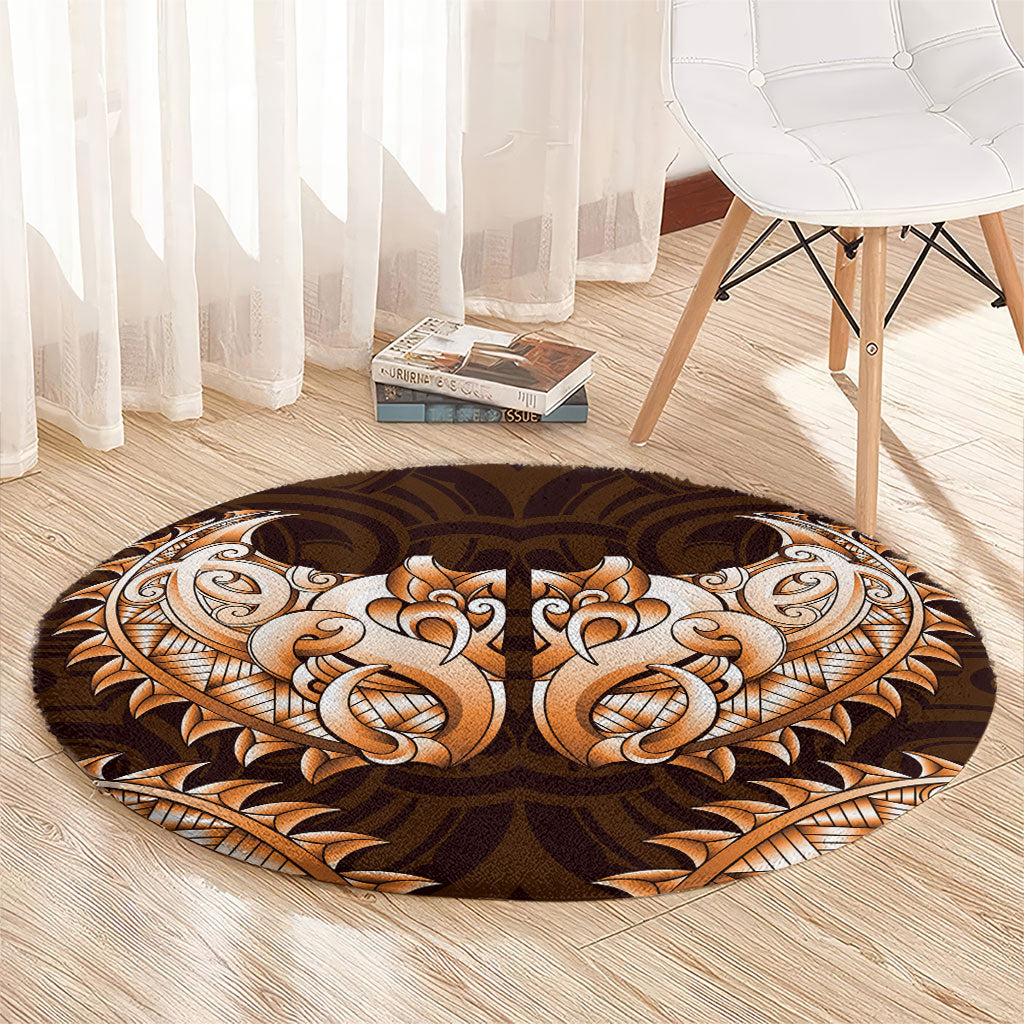 New Zealand Ta Moko Round Carpet Aotearoa Maori Chest Tattoo Orange