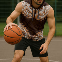New Zealand Ta Moko Sleeveless Hoodie Aotearoa Maori Chest Tattoo Orange