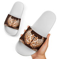 New Zealand Ta Moko Slide Sandals Aotearoa Maori Chest Tattoo Orange
