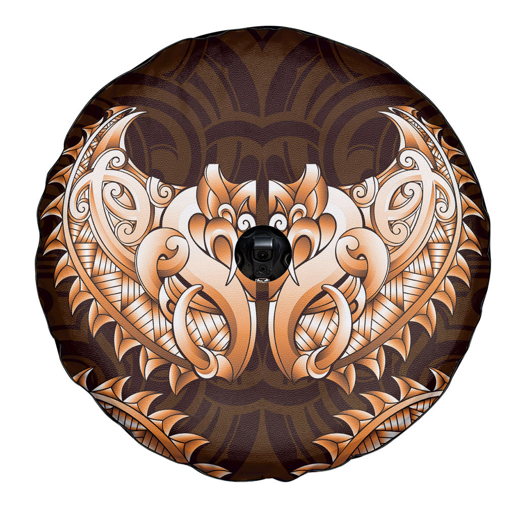 New Zealand Ta Moko Spare Tire Cover Aotearoa Maori Chest Tattoo Orange