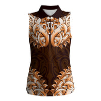 New Zealand Ta Moko Women Sleeveless Polo Shirt Aotearoa Maori Chest Tattoo Orange