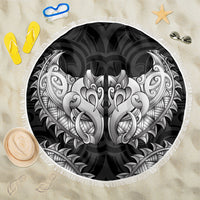 New Zealand Ta Moko Beach Blanket Aotearoa Maori Chest Tattoo Black