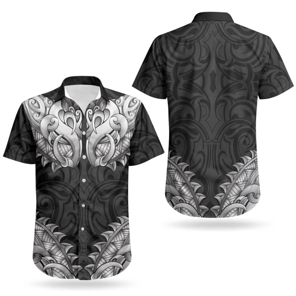 New Zealand Ta Moko Couples Matching Mermaid Dress and Hawaiian Shirt Aotearoa Maori Chest Tattoo Black