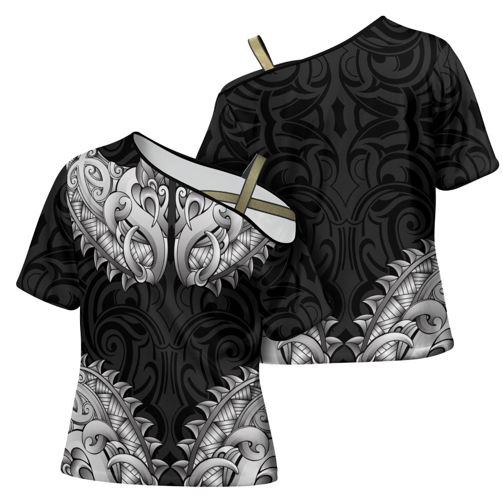 New Zealand Ta Moko Cross Shoulder Shirt Aotearoa Maori Chest Tattoo Black