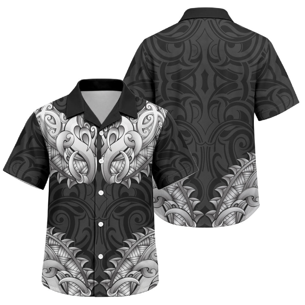 New Zealand Ta Moko Family Matching Off Shoulder Maxi Dress and Hawaiian Shirt Aotearoa Maori Chest Tattoo Black