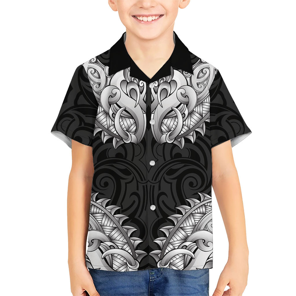 New Zealand Ta Moko Kid Hawaiian Shirt Aotearoa Maori Chest Tattoo Black