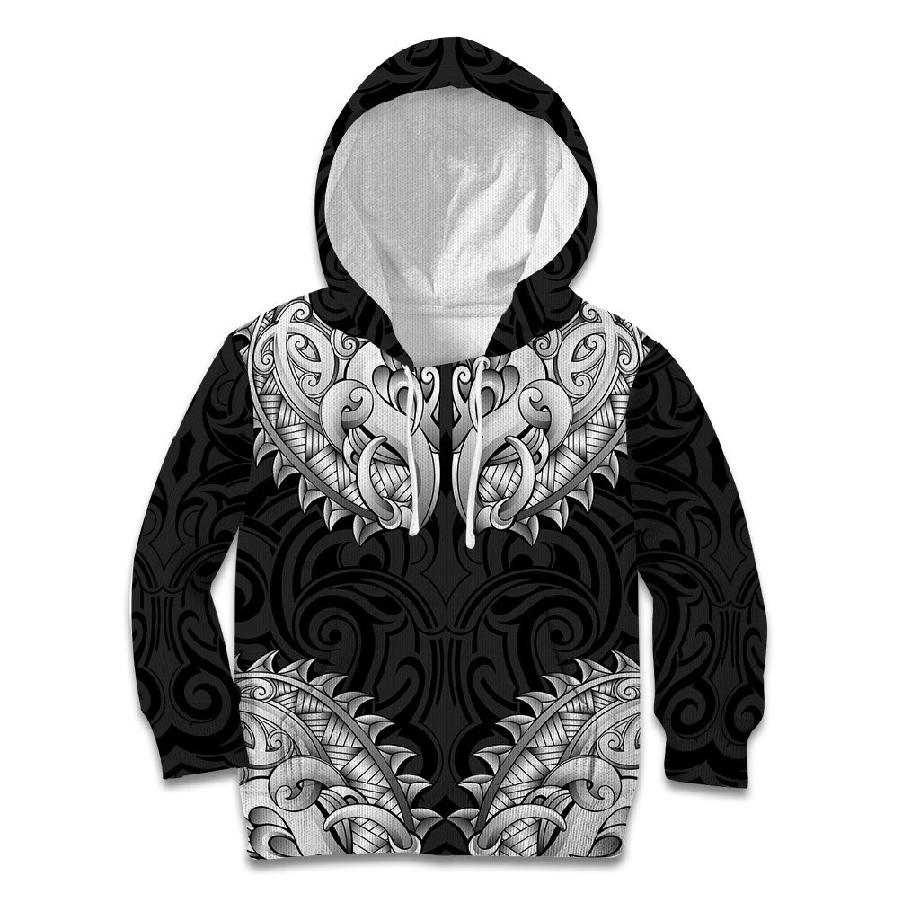 New Zealand Ta Moko Kid Hoodie Aotearoa Maori Chest Tattoo Black
