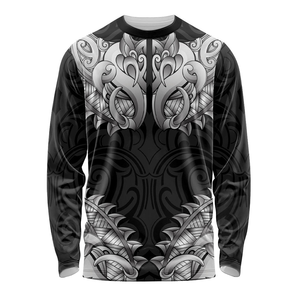 New Zealand Ta Moko Long Sleeve Shirt Aotearoa Maori Chest Tattoo Black