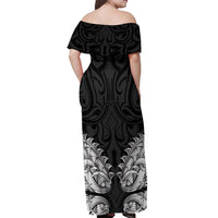 New Zealand Ta Moko Off Shoulder Maxi Dress Aotearoa Maori Chest Tattoo Black