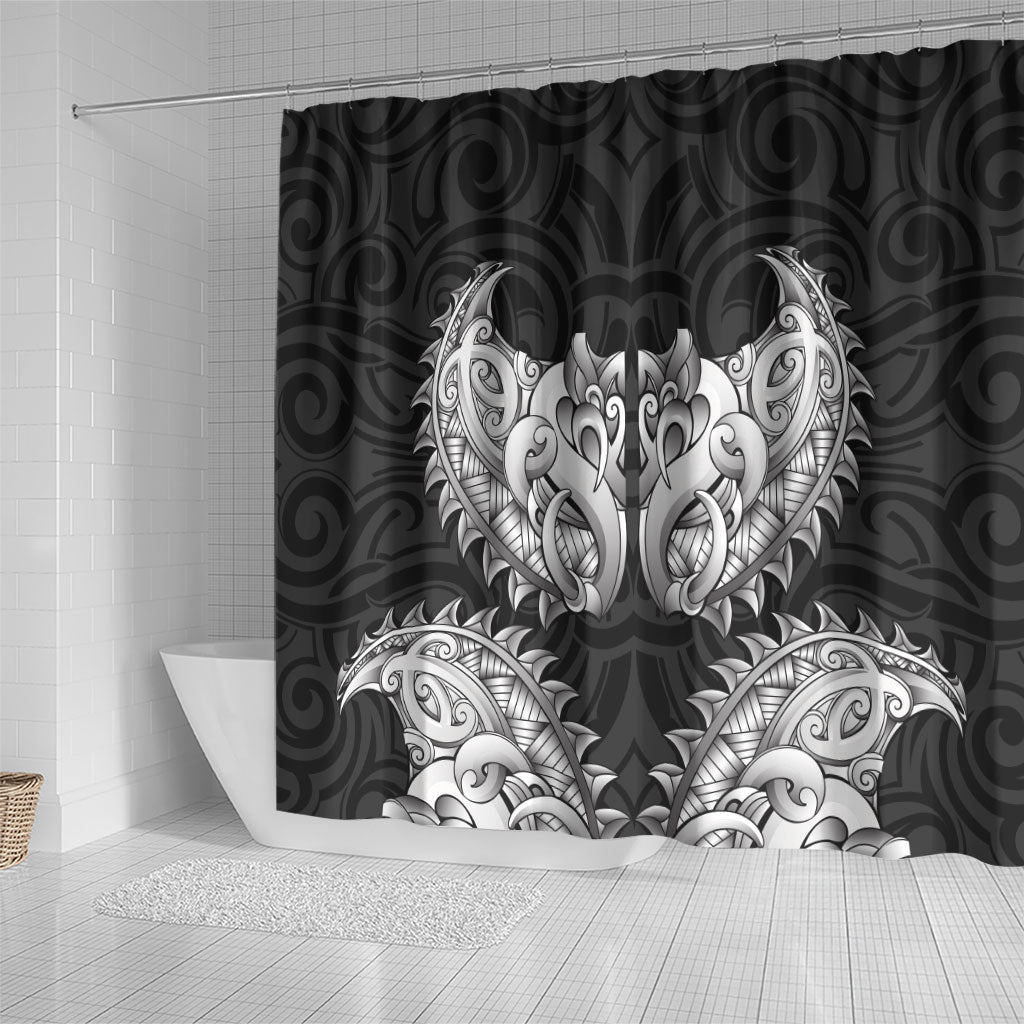 New Zealand Ta Moko Shower Curtain Aotearoa Maori Chest Tattoo Black