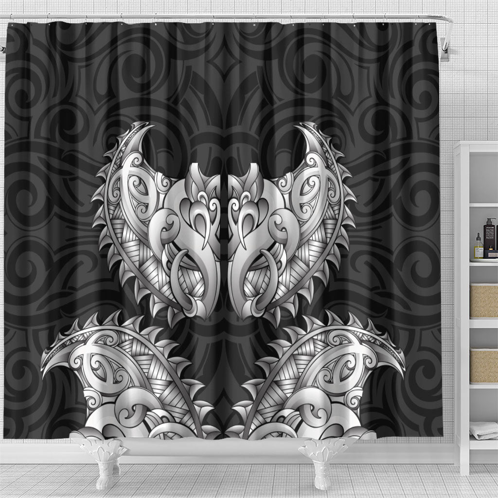 New Zealand Ta Moko Shower Curtain Aotearoa Maori Chest Tattoo Black