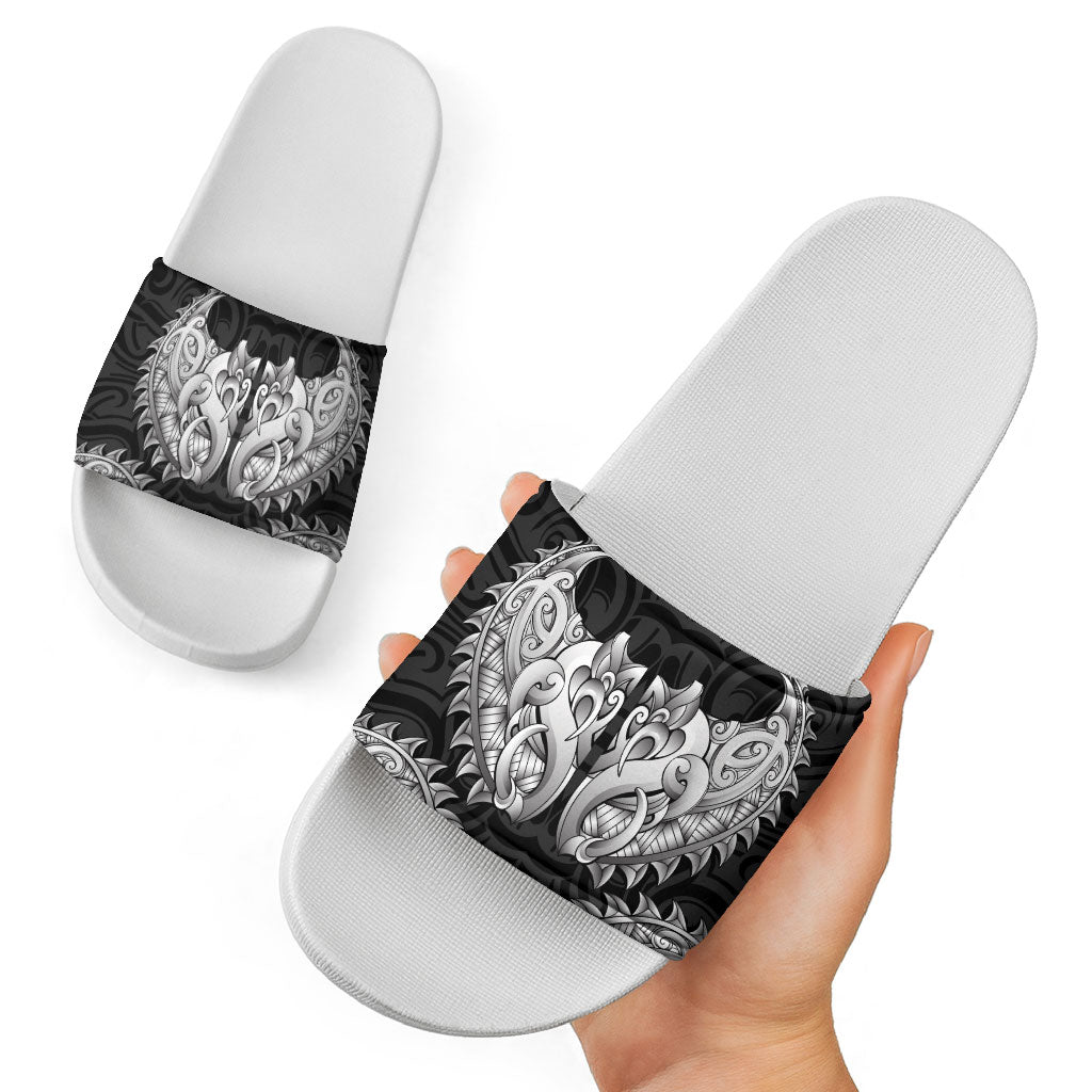 New Zealand Ta Moko Slide Sandals Aotearoa Maori Chest Tattoo Black