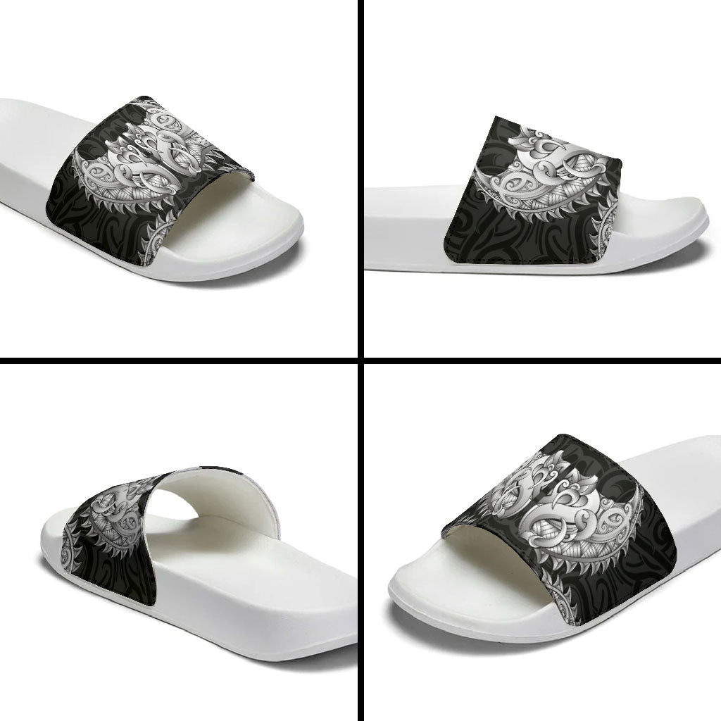 New Zealand Ta Moko Slide Sandals Aotearoa Maori Chest Tattoo Black