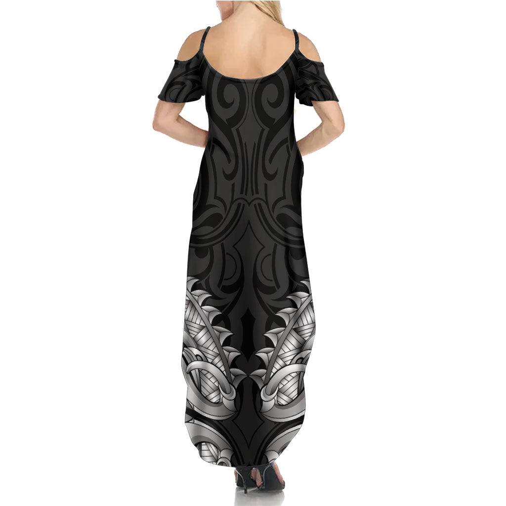 New Zealand Ta Moko Summer Maxi Dress Aotearoa Maori Chest Tattoo Black