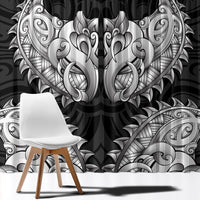 New Zealand Ta Moko Window Curtain Aotearoa Maori Chest Tattoo Black