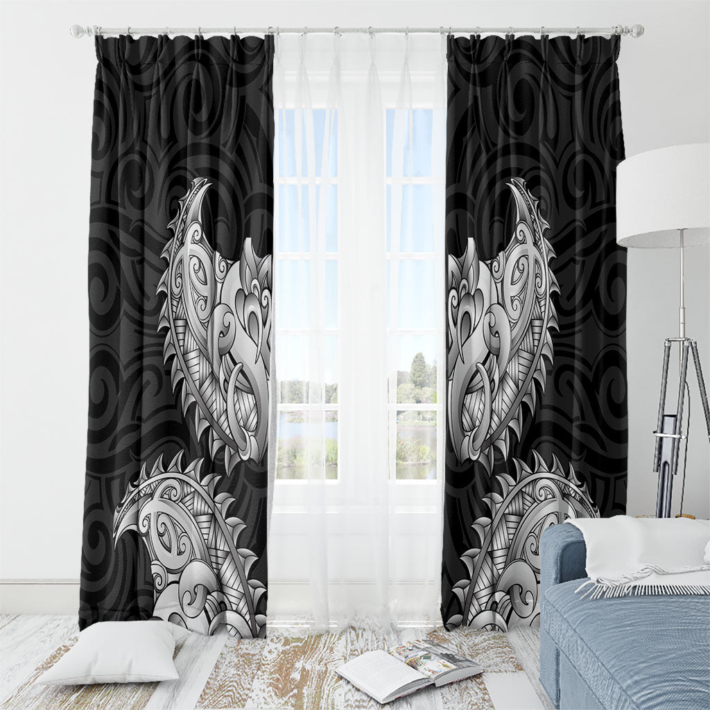 New Zealand Ta Moko Window Curtain Aotearoa Maori Chest Tattoo Black