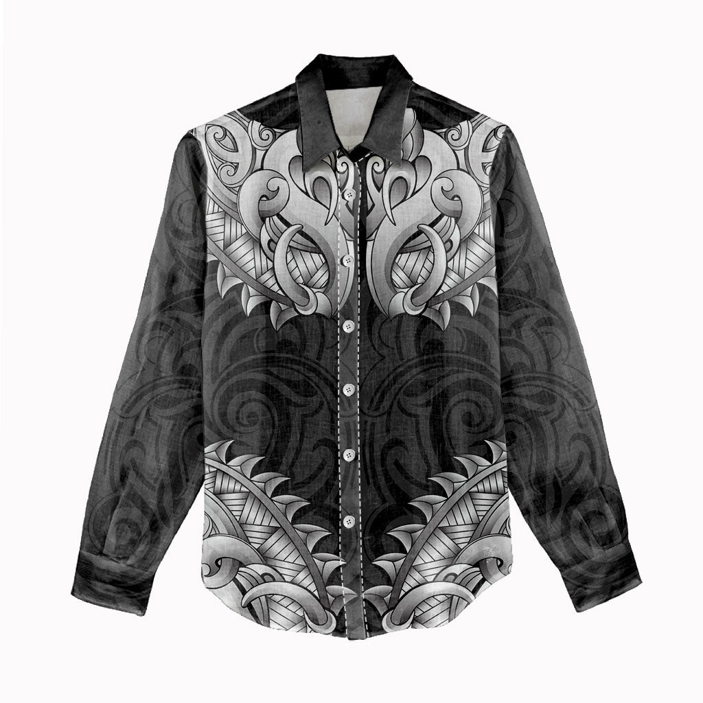 New Zealand Ta Moko Women Casual Shirt Aotearoa Maori Chest Tattoo Black