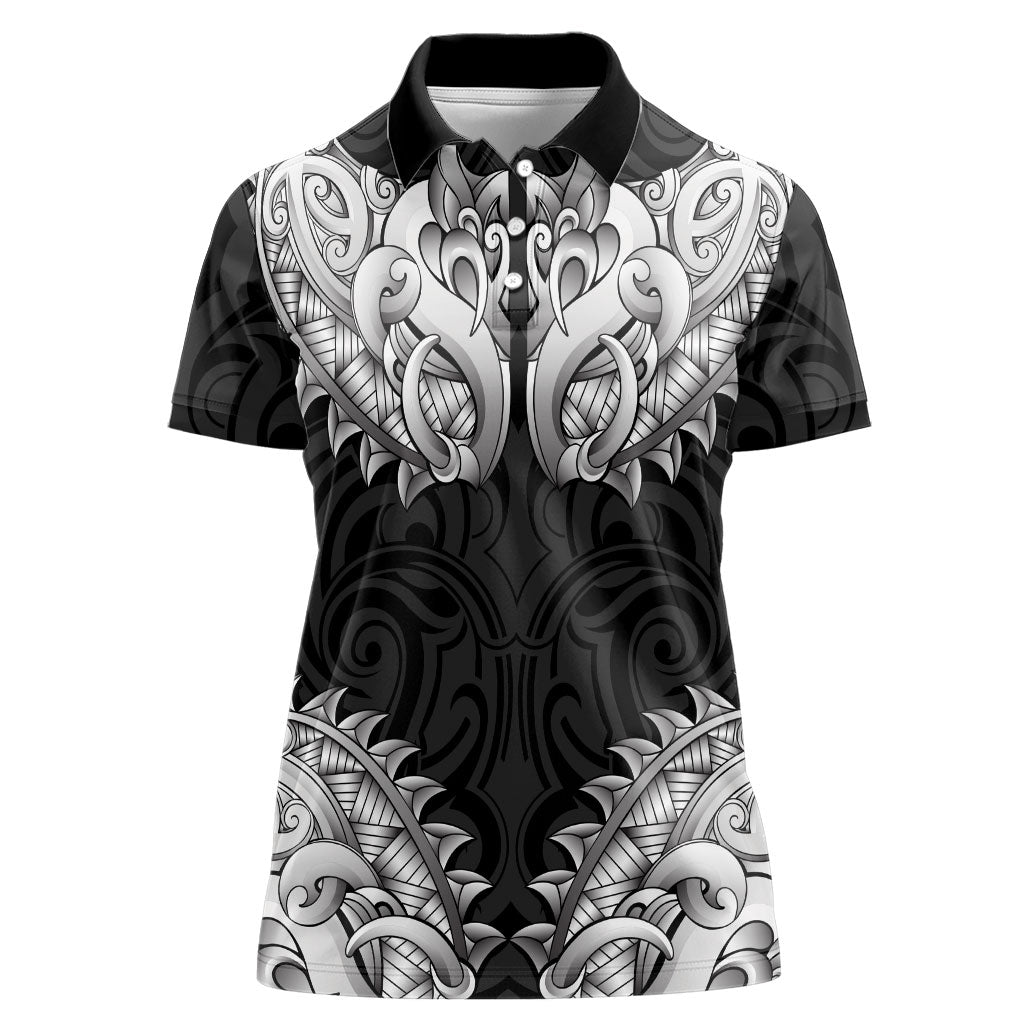 New Zealand Ta Moko Women Polo Shirt Aotearoa Maori Chest Tattoo Black