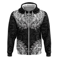New Zealand Ta Moko Zip Hoodie Aotearoa Maori Chest Tattoo Black