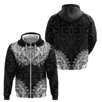 New Zealand Ta Moko Zip Hoodie Aotearoa Maori Chest Tattoo Black