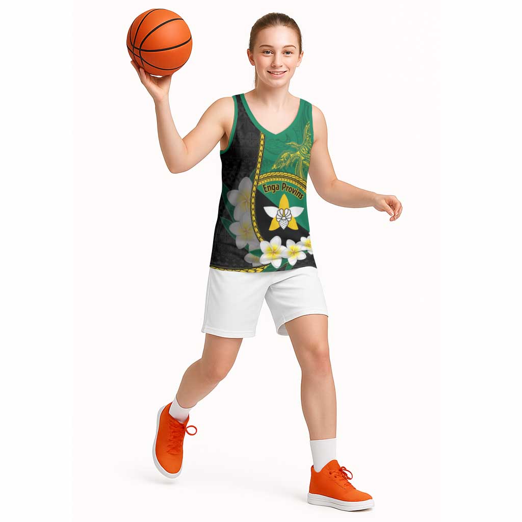 Personalised PNG Enga Provins Basketball Jersey Papua New Guinea Plumeria Melanesian Pattern - Polynesian Pride