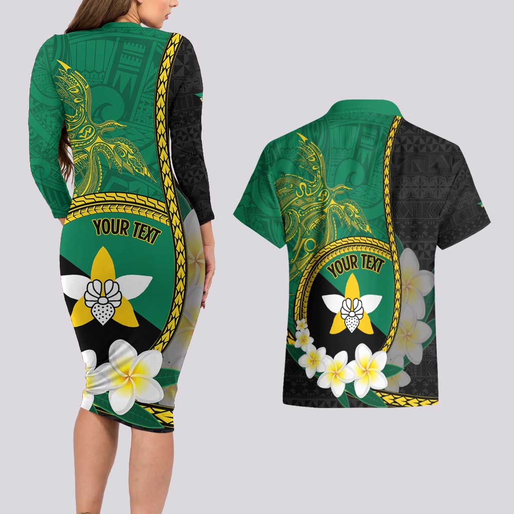 Personalised PNG Enga Provins Couples Matching Long Sleeve Bodycon Dress and Hawaiian Shirt Papua New Guinea Plumeria Melanesian Pattern LT14 - Polynesian Pride