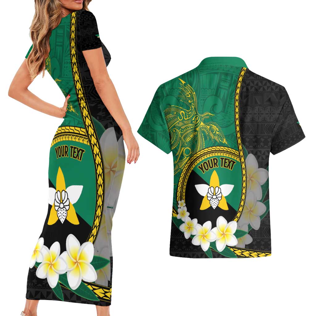 Personalised PNG Enga Provins Couples Matching Short Sleeve Bodycon Dress and Hawaiian Shirt Papua New Guinea Plumeria Melanesian Pattern LT14 - Polynesian Pride