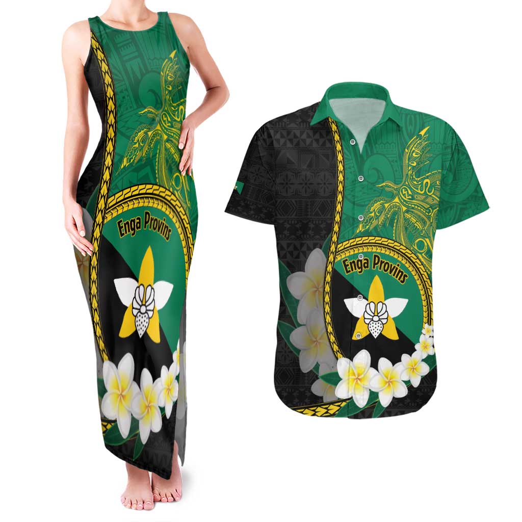 Personalised PNG Enga Provins Couples Matching Tank Maxi Dress and Hawaiian Shirt Papua New Guinea Plumeria Melanesian Pattern LT14 Black - Polynesian Pride