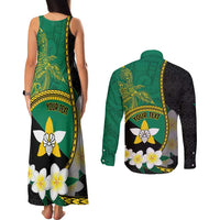 Personalised PNG Enga Provins Couples Matching Tank Maxi Dress and Long Sleeve Button Shirt Papua New Guinea Plumeria Melanesian Pattern LT14 - Polynesian Pride