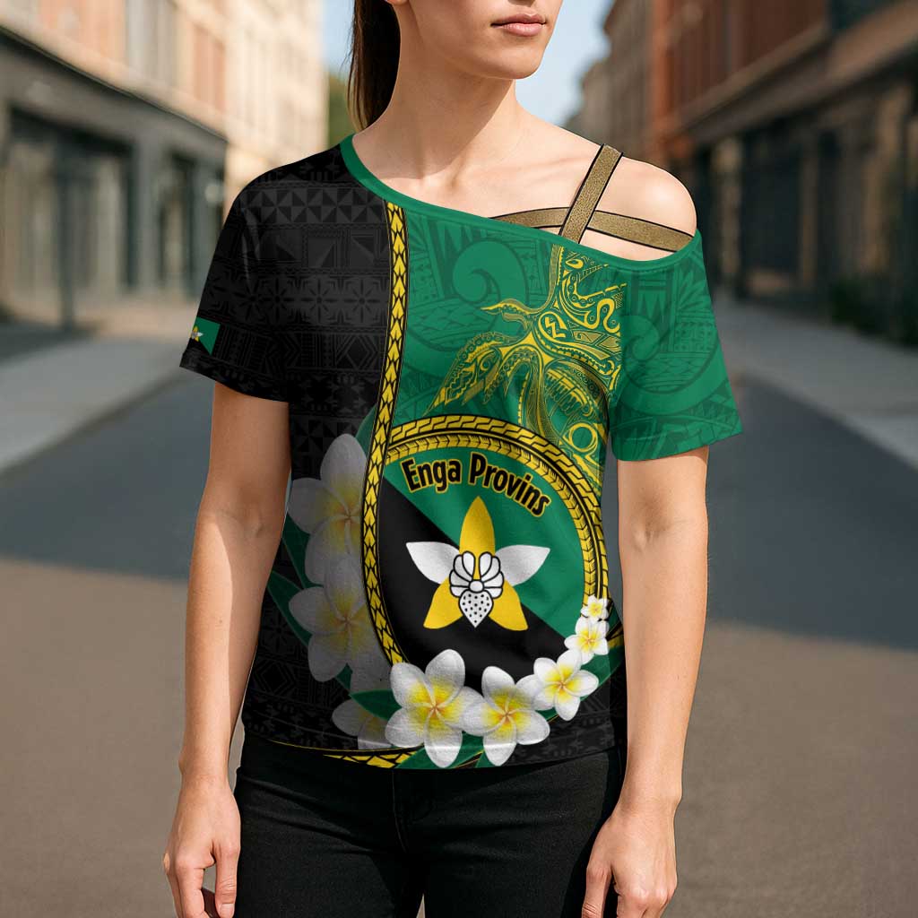 Personalised PNG Enga Provins Cross Shoulder Shirt Papua New Guinea Plumeria Melanesian Pattern - Polynesian Pride