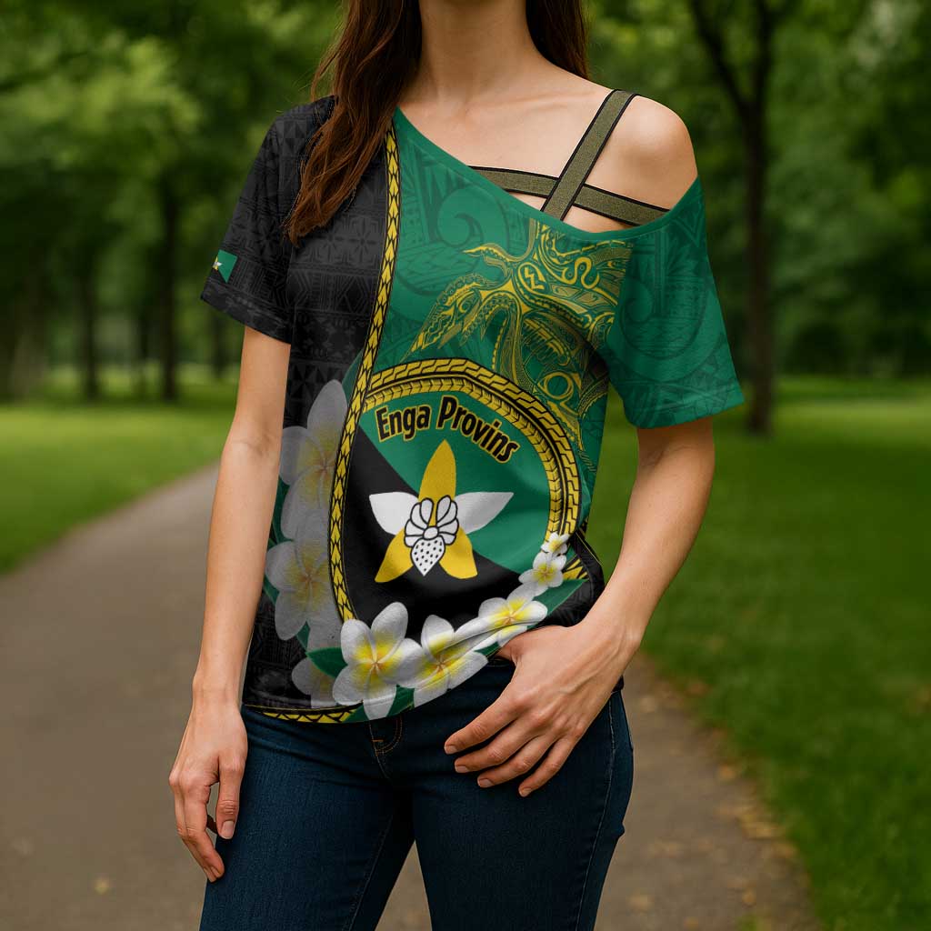 Personalised PNG Enga Provins Cross Shoulder Shirt Papua New Guinea Plumeria Melanesian Pattern - Polynesian Pride