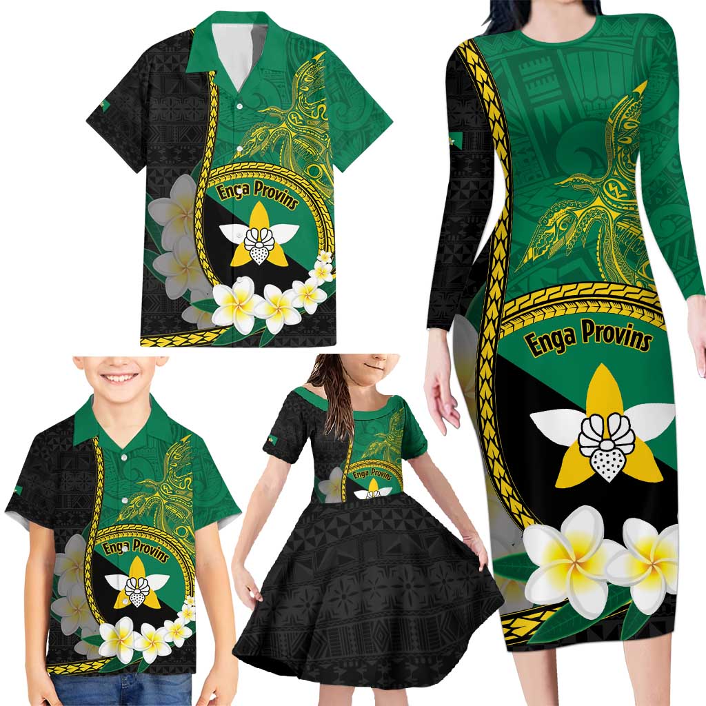 Personalised PNG Enga Provins Family Matching Long Sleeve Bodycon Dress and Hawaiian Shirt Papua New Guinea Plumeria Melanesian Pattern LT14 - Polynesian Pride