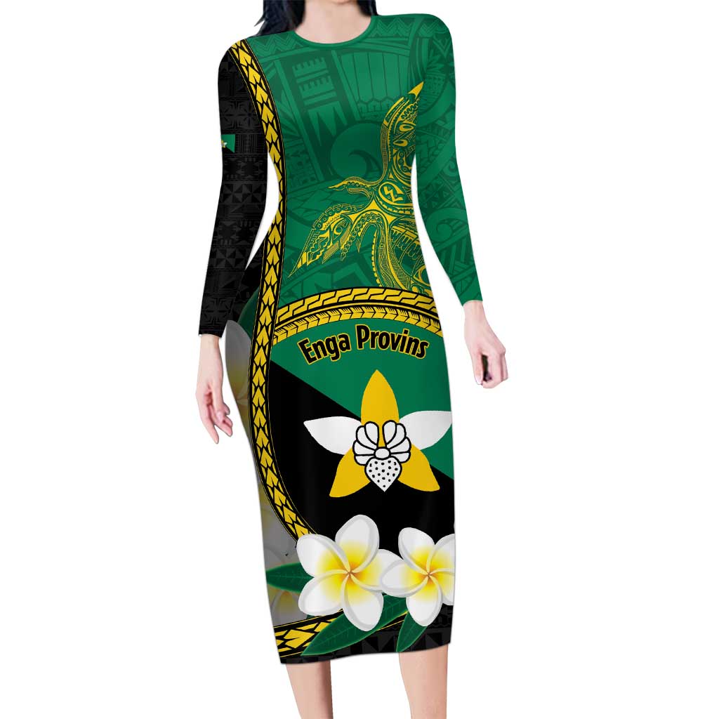 Personalised PNG Enga Provins Family Matching Long Sleeve Bodycon Dress and Hawaiian Shirt Papua New Guinea Plumeria Melanesian Pattern LT14 Mom's Dress Black - Polynesian Pride