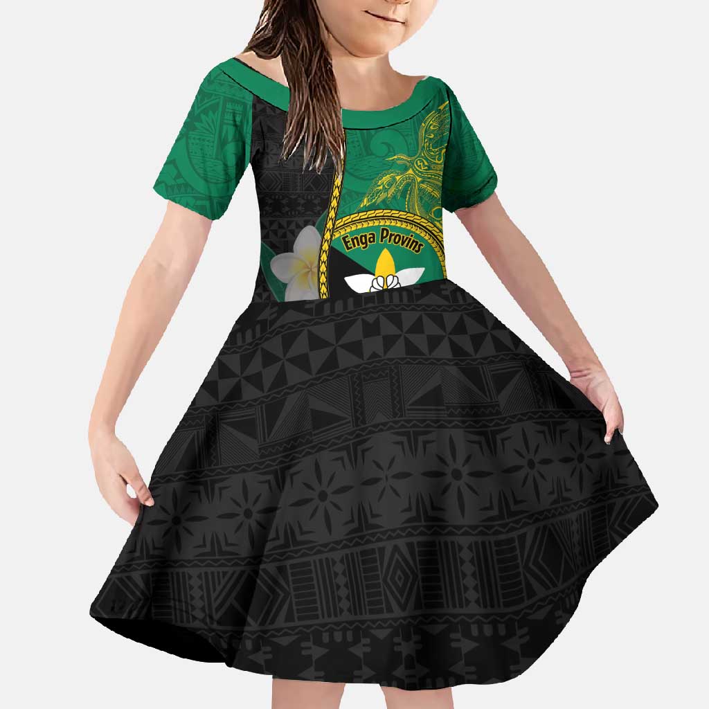 Personalised PNG Enga Provins Family Matching Off Shoulder Maxi Dress and Hawaiian Shirt Papua New Guinea Plumeria Melanesian Pattern LT14 Daughter's Dress Black - Polynesian Pride