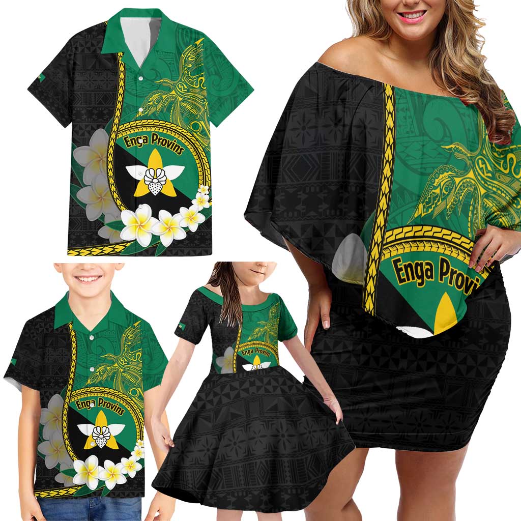 Personalised PNG Enga Provins Family Matching Off Shoulder Short Dress and Hawaiian Shirt Papua New Guinea Plumeria Melanesian Pattern LT14 - Polynesian Pride