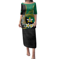 Personalised PNG Enga Provins Family Matching Puletasi and Hawaiian Shirt Papua New Guinea Plumeria Melanesian Pattern LT14 Mom's Dress Black - Polynesian Pride