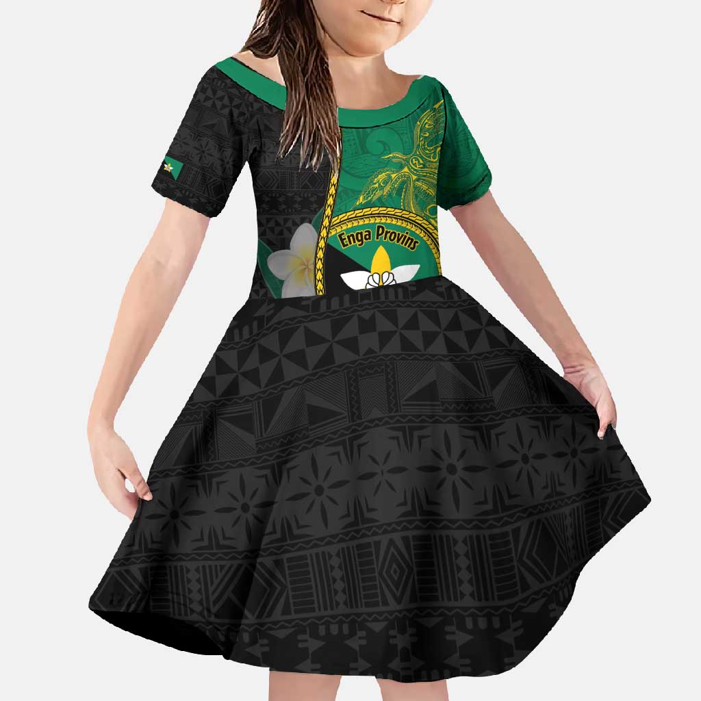 Personalised PNG Enga Provins Family Matching Summer Maxi Dress and Hawaiian Shirt Papua New Guinea Plumeria Melanesian Pattern LT14 Daughter's Dress Black - Polynesian Pride