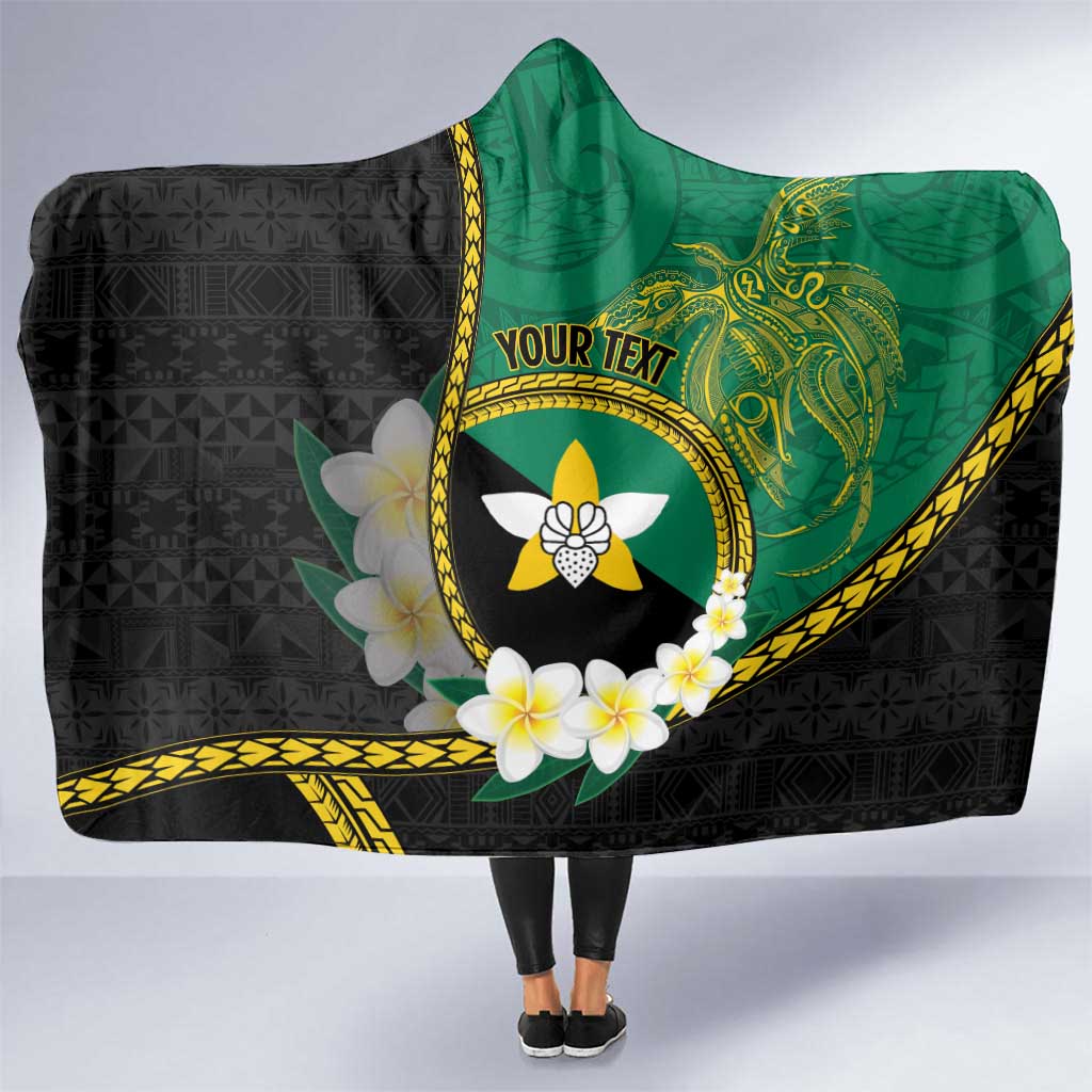 Personalised PNG Enga Provins Hooded Blanket Papua New Guinea Plumeria Melanesian Pattern LT14 One Size Black - Polynesian Pride
