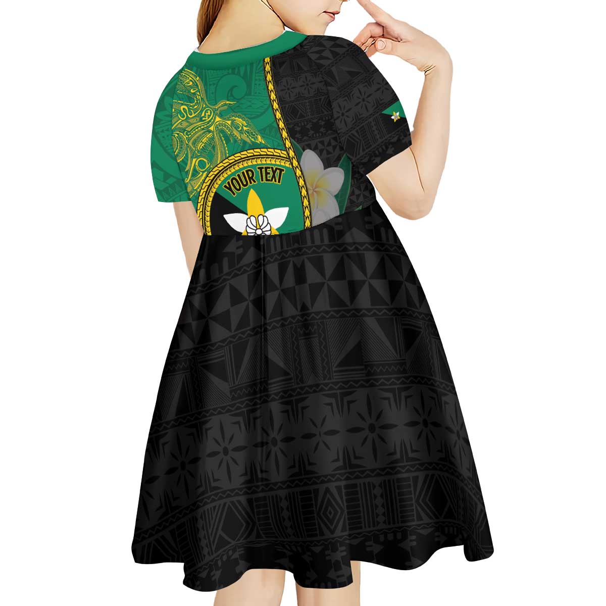 Personalised PNG Enga Provins Kid Short Sleeve Dress Papua New Guinea Plumeria Melanesian Pattern - Polynesian Pride