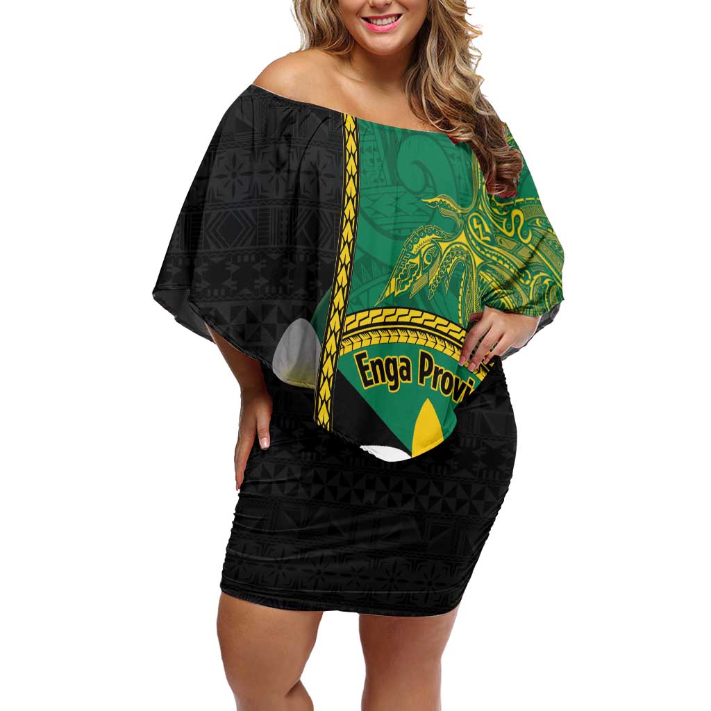 Personalised PNG Enga Provins Off Shoulder Short Dress Papua New Guinea Plumeria Melanesian Pattern - Polynesian Pride