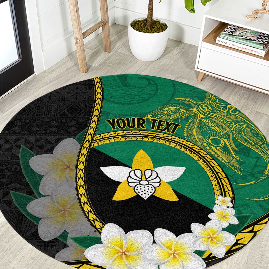 Personalised PNG Enga Provins Round Carpet Papua New Guinea Plumeria Melanesian Pattern LT14 Black - Polynesian Pride